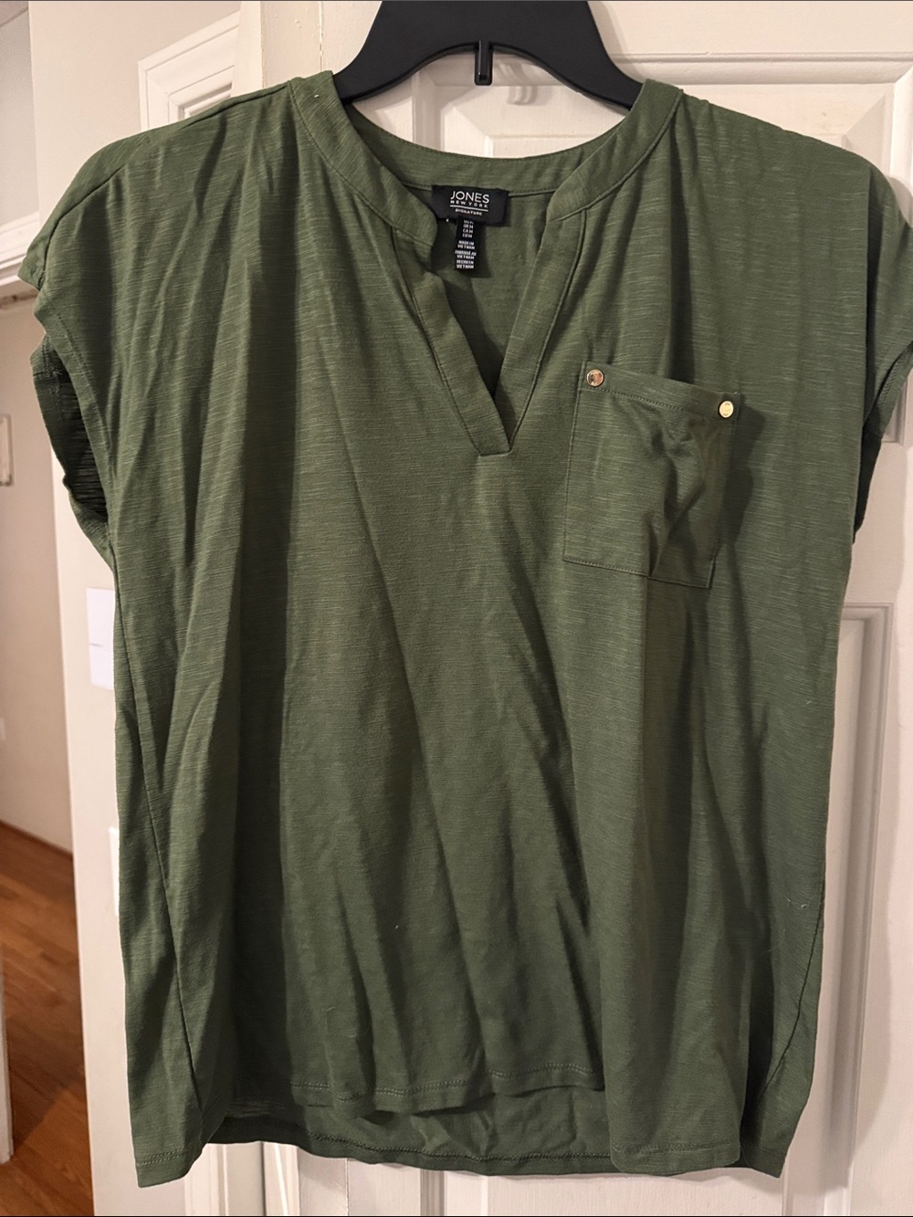 Jones New York Olive Green Split-Neck Pocket Tunic